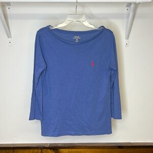 Polo Ralph Lauren Solid Blue 3/4 Sleeve Cotton Top- M
